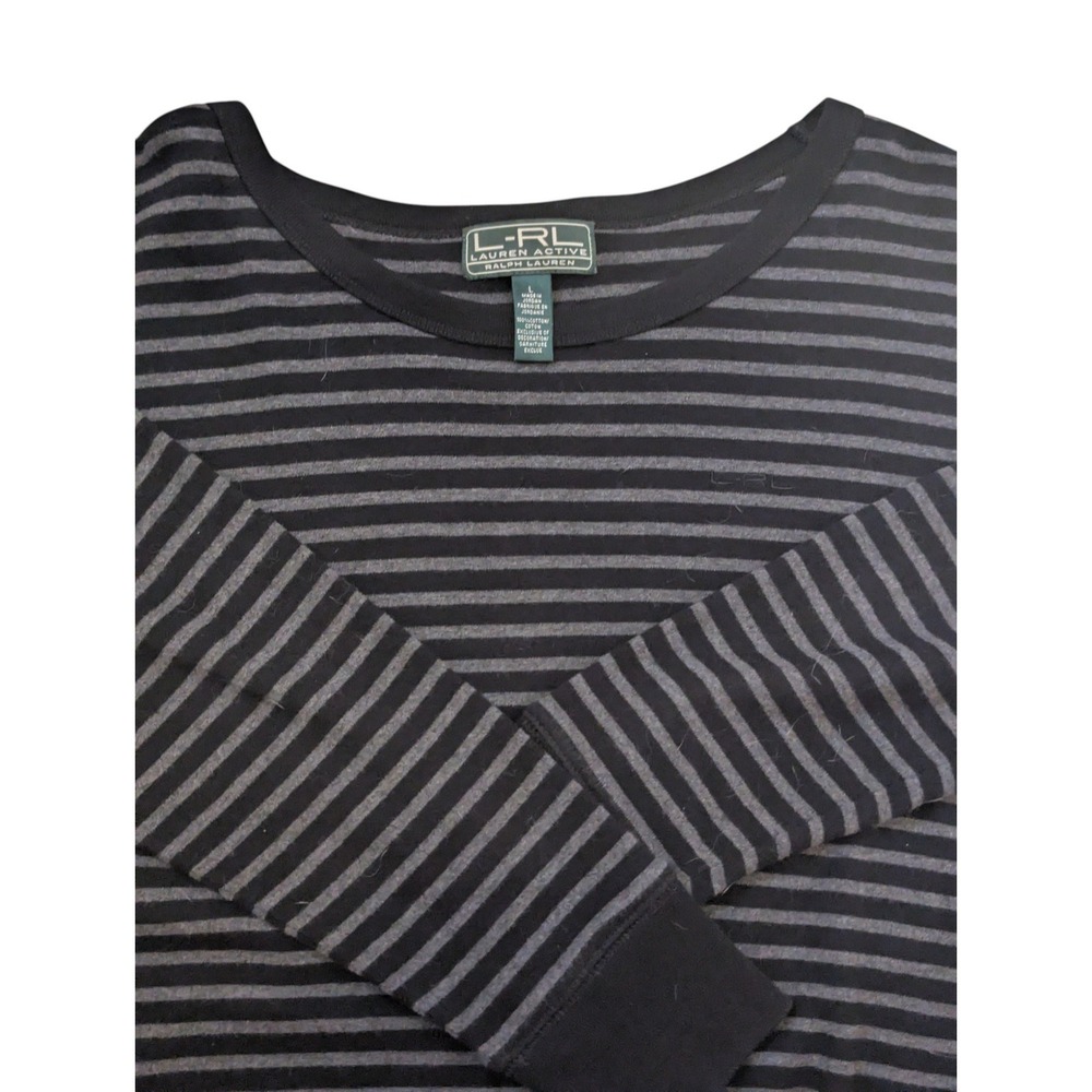 Lauren Active Ralph Lauren Striped Long Sleeve Top Size Large Drawstring Hem